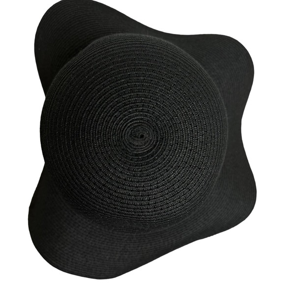 Black Straw Sun Hat Floppy Raffia Cute Silver Chain Great Sun Protection #B07 - Picture 5 of 6